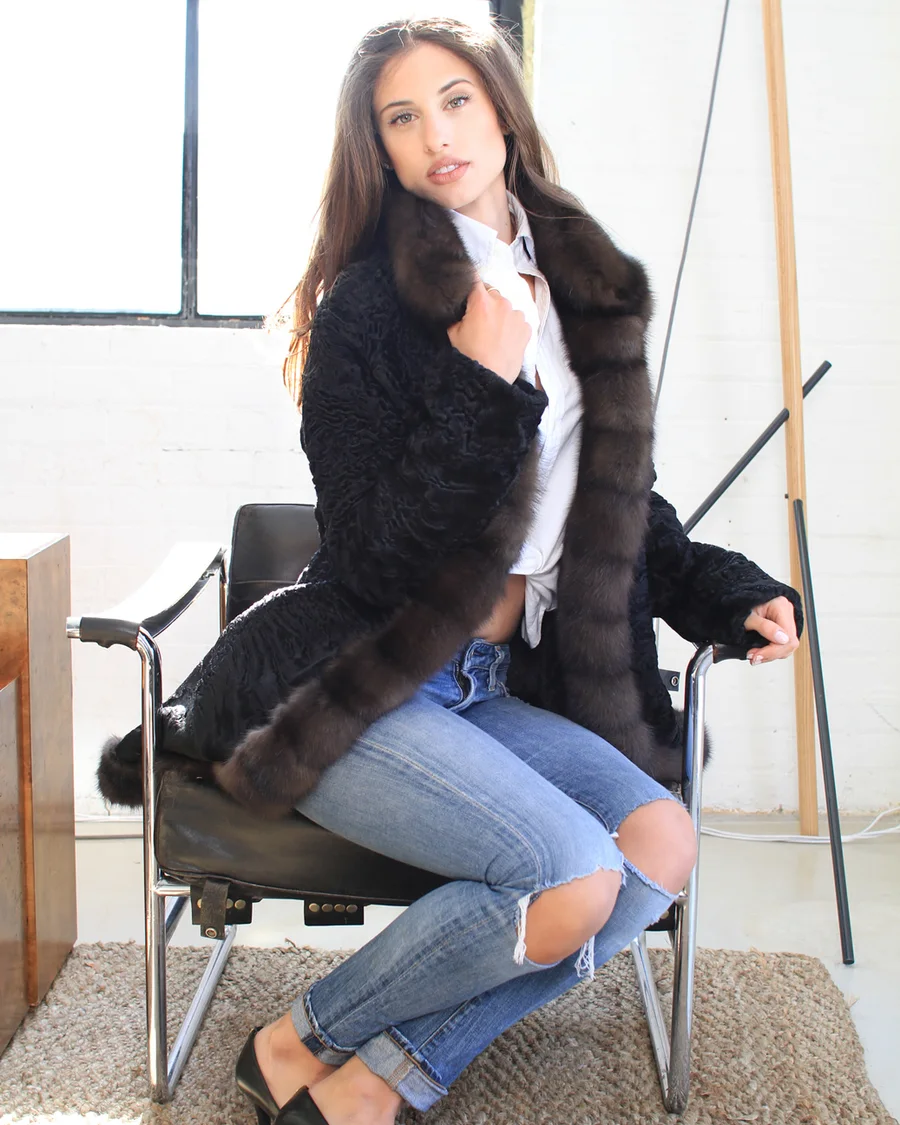 Swakara jacket with Russian sable