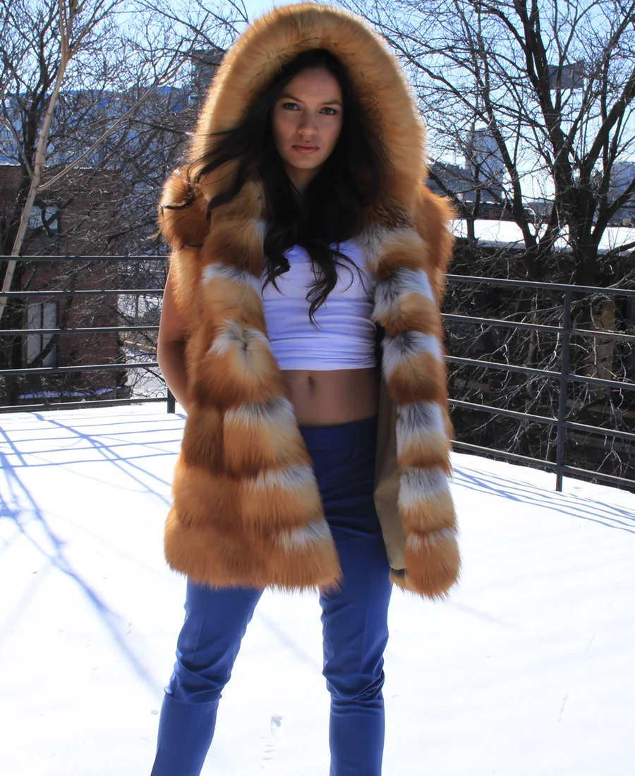 Full-length fur coat outdoors